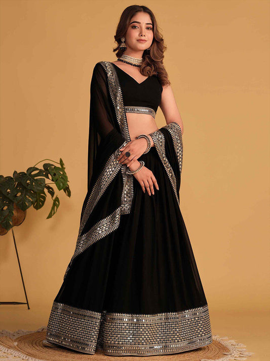 Embroidered Sequinned Semi-Stitched Lehenga & Unstitched Blouse With Dupatta