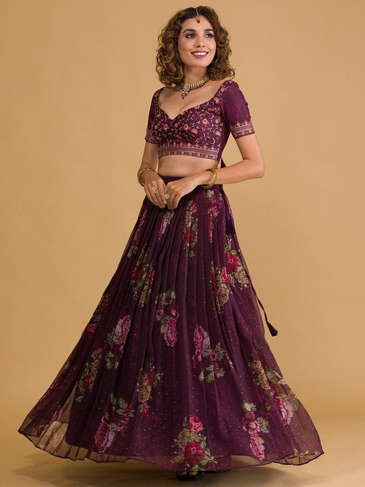 Embroidered Sequinned Semi-Stitched Lehenga & Unstitched Blouse With Dupatta