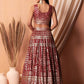 Maroon Embroidered Sequinned Semi-Stitched Lehenga Unstitched Blouse With Dupatta