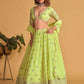 Embroidered Sequinned Semi-Stitched Green Lehenga & Unstitched Blouse With Dupatta