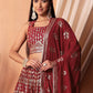 Maroon Embroidered Sequinned Semi-Stitched Lehenga Unstitched Blouse With Dupatta