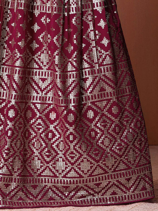 Fascinating Dark Pink Sequins Georgette Festival Wear Lehenga Choli