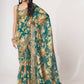 Bewitching Teal Blue Floral Printed Organza Party Wear Saree