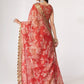 Charming Red Floral Printed Organza Occasion Wear Saree