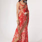 Charming Red Floral Printed Organza Occasion Wear Saree