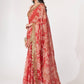 Charming Red Floral Printed Organza Occasion Wear Saree