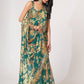 Bewitching Teal Blue Floral Printed Organza Party Wear Saree