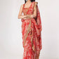 Charming Red Floral Printed Organza Occasion Wear Saree