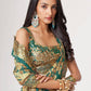 Bewitching Teal Blue Floral Printed Organza Party Wear Saree