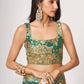 Bewitching Teal Blue Floral Printed Organza Party Wear Saree