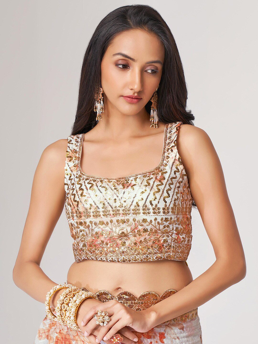Gorgeous White Floral Printed Organza Party Wear Saree With Blouse