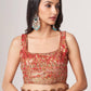 Charming Red Floral Printed Organza Occasion Wear Saree