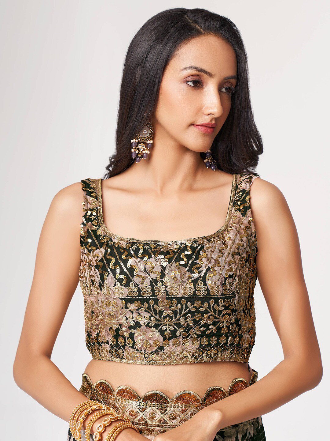 Captivating Black Floral Printed Organza Events Wear Saree