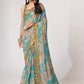 Endearing Sky Blue Floral Printed Organza Carnival Wear Saree