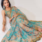 Endearing Sky Blue Floral Printed Organza Carnival Wear Saree