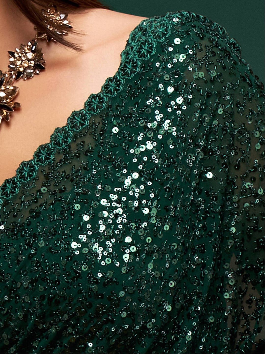 Bottle Green Fully Sequined Georgette Party Wear Saree