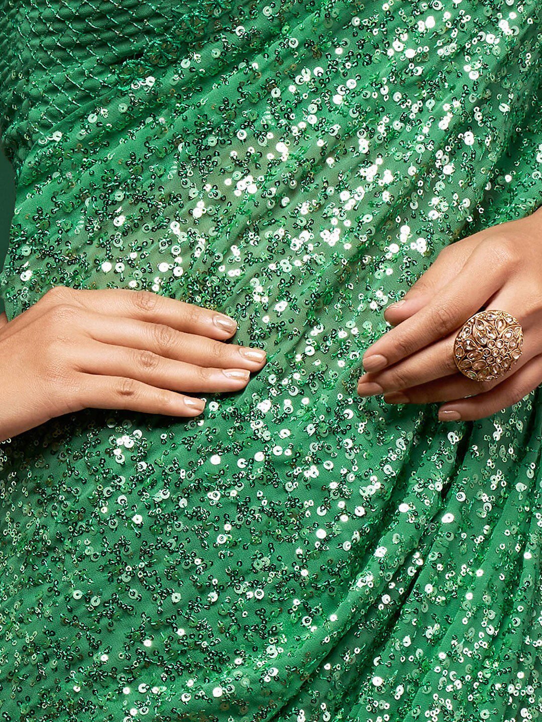 Green Fully Sequined Georgette Party Wear Saree