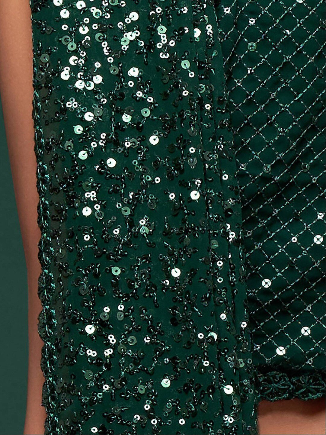 Bottle Green Fully Sequined Georgette Party Wear Saree