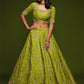 Lime Green Embroidered Semi-Stitched Lehenga &amp; Unstitched Blouse With Dupatta