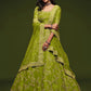 Lime Green Embroidered Semi-Stitched Lehenga &amp; Unstitched Blouse With Dupatta