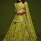 Lime Green Embroidered Semi-Stitched Lehenga &amp; Unstitched Blouse With Dupatta