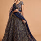 Navy Blue & Gold-Toned Embroidered Kalamkari Semi-Stitched Lehenga &amp; Unstitched Blouse With Dupatta