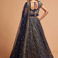 Navy Blue & Gold-Toned Embroidered Kalamkari Semi-Stitched Lehenga &amp; Unstitched Blouse With Dupatta