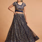 Navy Blue & Gold-Toned Embroidered Kalamkari Semi-Stitched Lehenga &amp; Unstitched Blouse With Dupatta