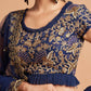 Navy Blue & Gold-Toned Embroidered Kalamkari Semi-Stitched Lehenga &amp; Unstitched Blouse With Dupatta