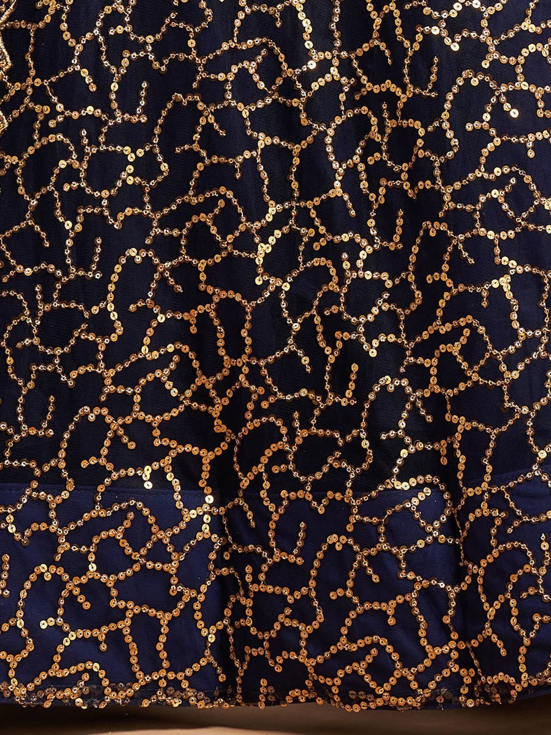 Navy Blue & Gold-Toned Embroidered Kalamkari Semi-Stitched Lehenga &amp; Unstitched Blouse With Dupatta