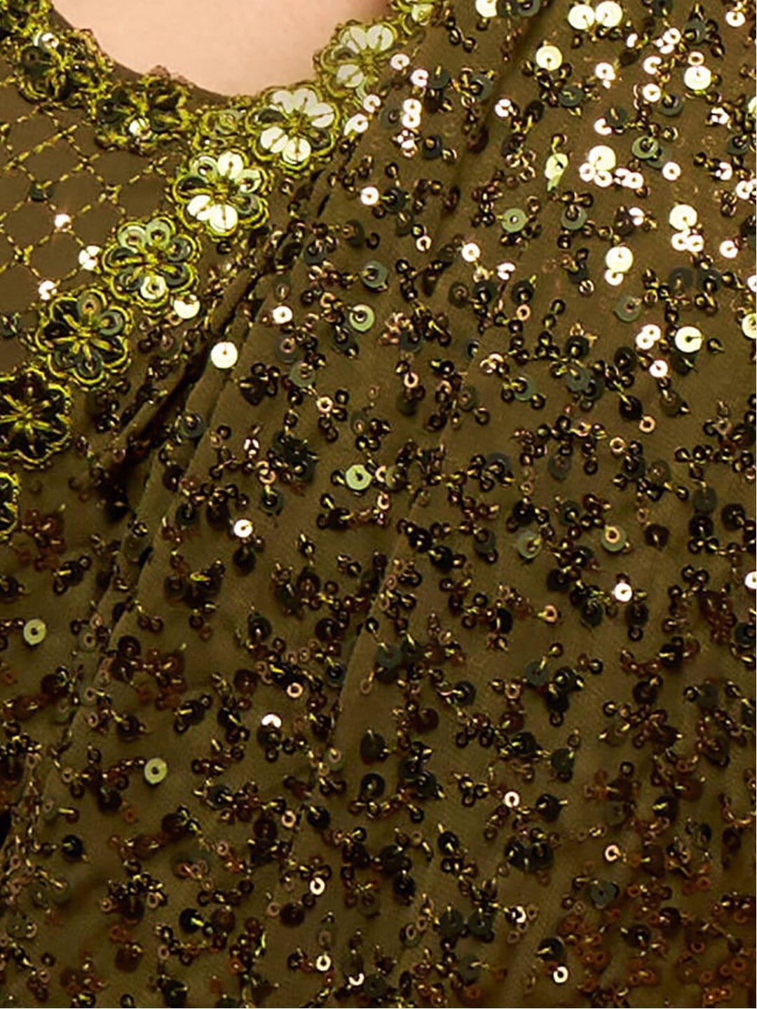 Olive Green Fully Sequined Georgette Party Wear Saree