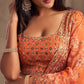 Orange & Gold Embroidered Shibori Lehenga with Unstitched Blouse