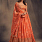 Orange & Gold Embroidered Shibori Lehenga with Unstitched Blouse
