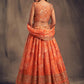 Orange & Gold Embroidered Shibori Lehenga with Unstitched Blouse