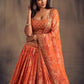 Orange & Gold Embroidered Shibori Lehenga with Unstitched Blouse