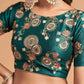Peach-Coloured & Green Embroidered Mirror Work Kalamkari Semi-Stitched Lehenga &amp; Unstitched Blouse