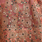 Peach-Coloured & Green Embroidered Mirror Work Kalamkari Semi-Stitched Lehenga &amp; Unstitched Blouse