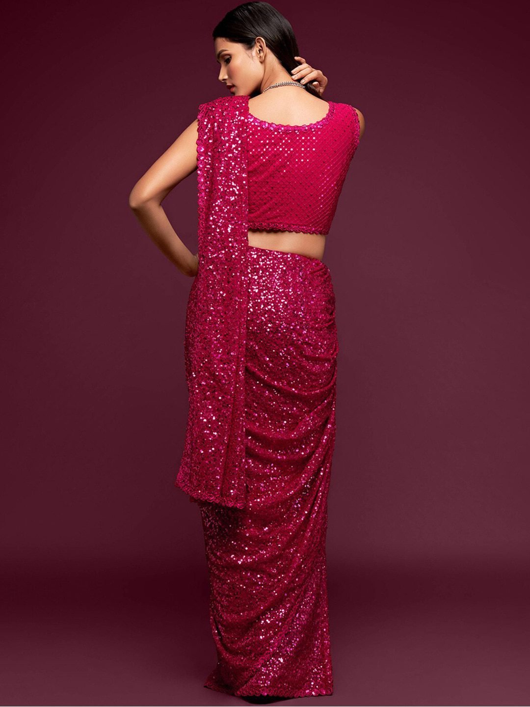 Hot Pink Fully Sequined Georgette Party Wear Saree