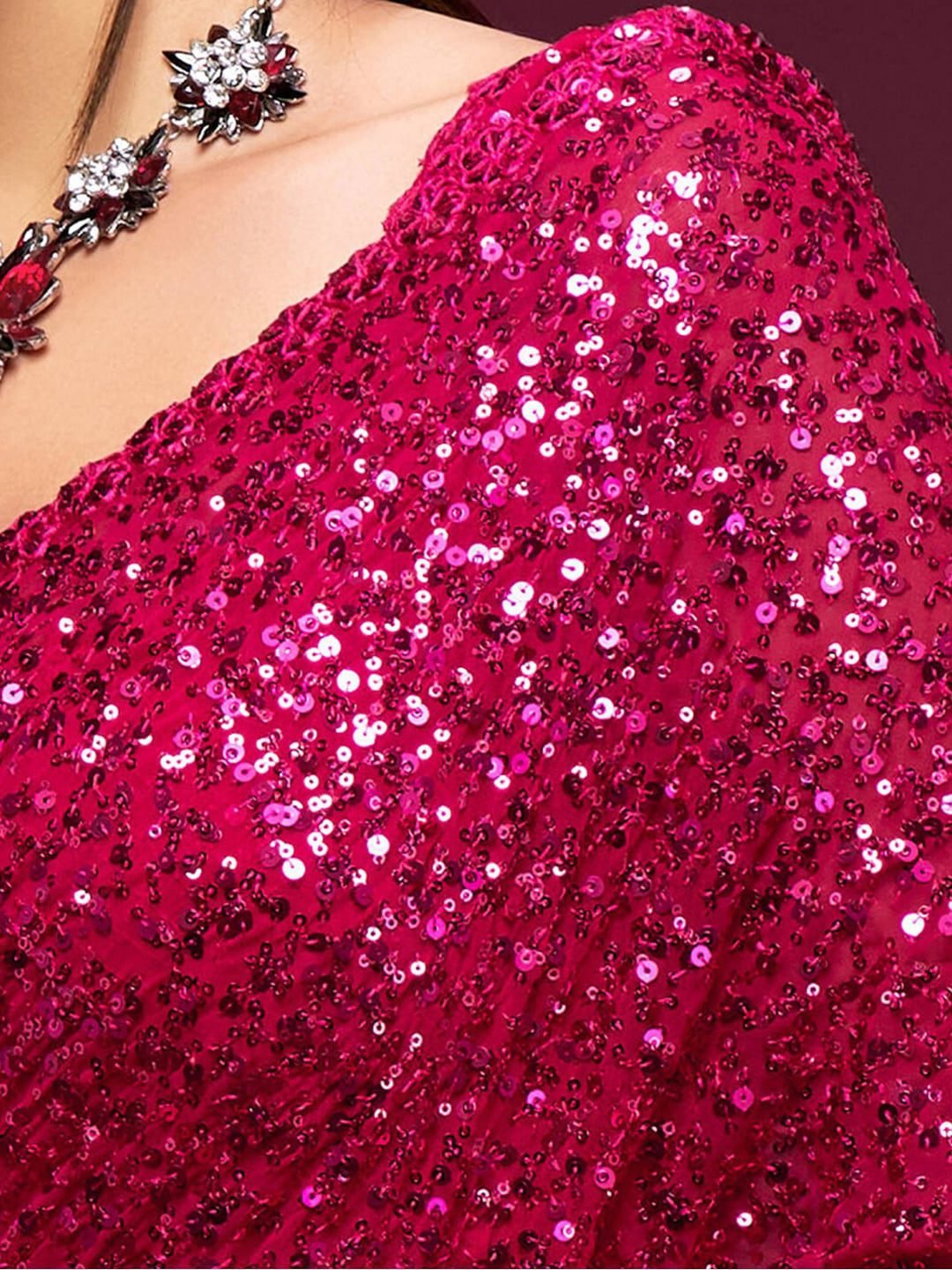 Hot Pink Fully Sequined Georgette Party Wear Saree