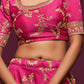 Embroidered Dark Pink Semi-Stitched Lehenga & Unstitched Blouse With Dupatta