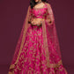 Embroidered Dark Pink Semi-Stitched Lehenga & Unstitched Blouse With Dupatta