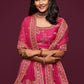 Embroidered Dark Pink Semi-Stitched Lehenga & Unstitched Blouse With Dupatta