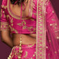 Embroidered Dark Pink Semi-Stitched Lehenga & Unstitched Blouse With Dupatta