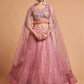 Pink & Gold-Toned Embroidered Kalamkari Semi-Stitched Lehenga &amp; Unstitched Blouse With Dupatta