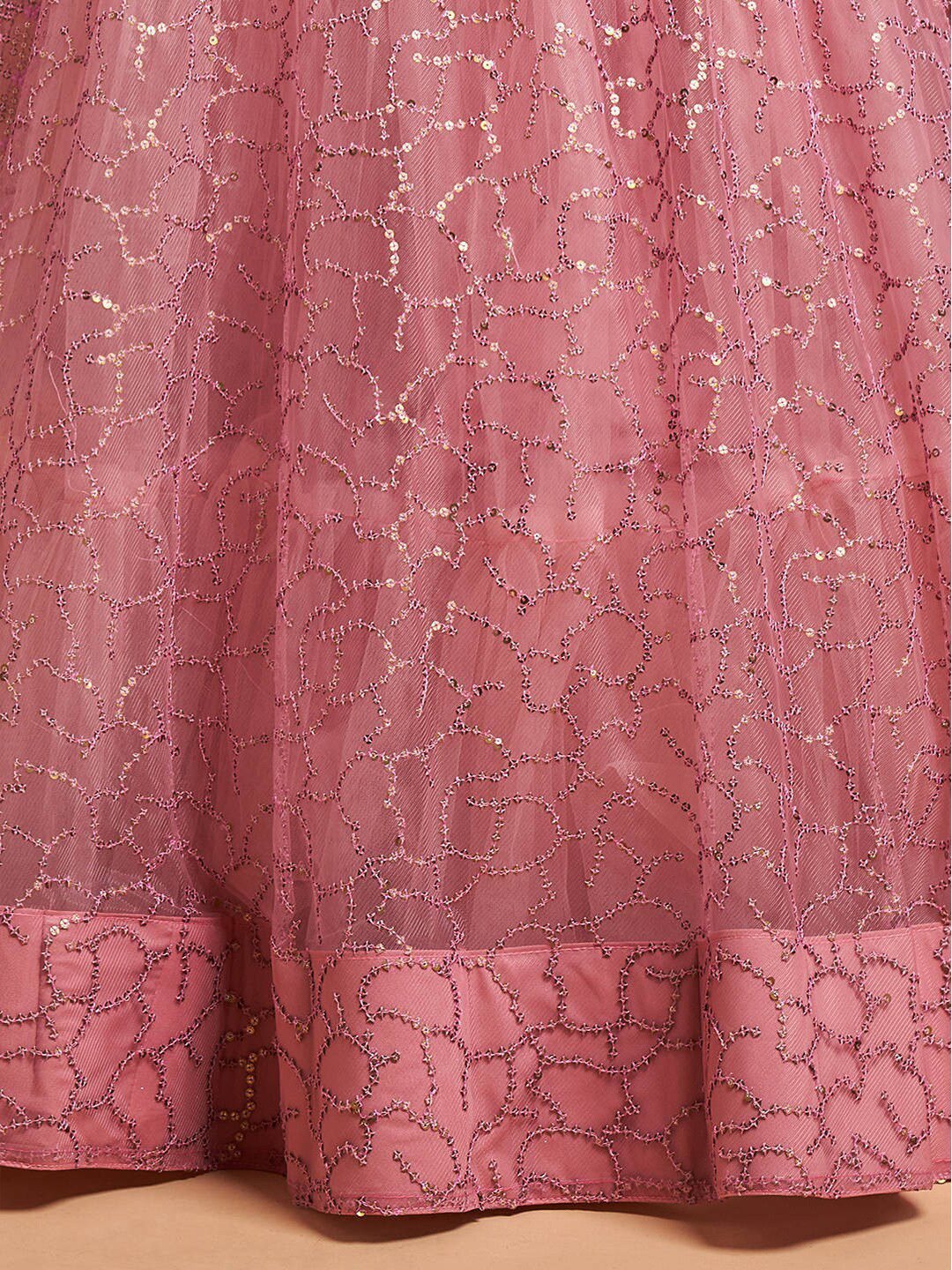 Pink & Gold-Toned Embroidered Kalamkari Semi-Stitched Lehenga &amp; Unstitched Blouse With Dupatta