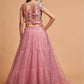 Pink & Gold-Toned Embroidered Kalamkari Semi-Stitched Lehenga &amp; Unstitched Blouse With Dupatta