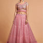 Pink & Gold-Toned Embroidered Kalamkari Semi-Stitched Lehenga &amp; Unstitched Blouse With Dupatta
