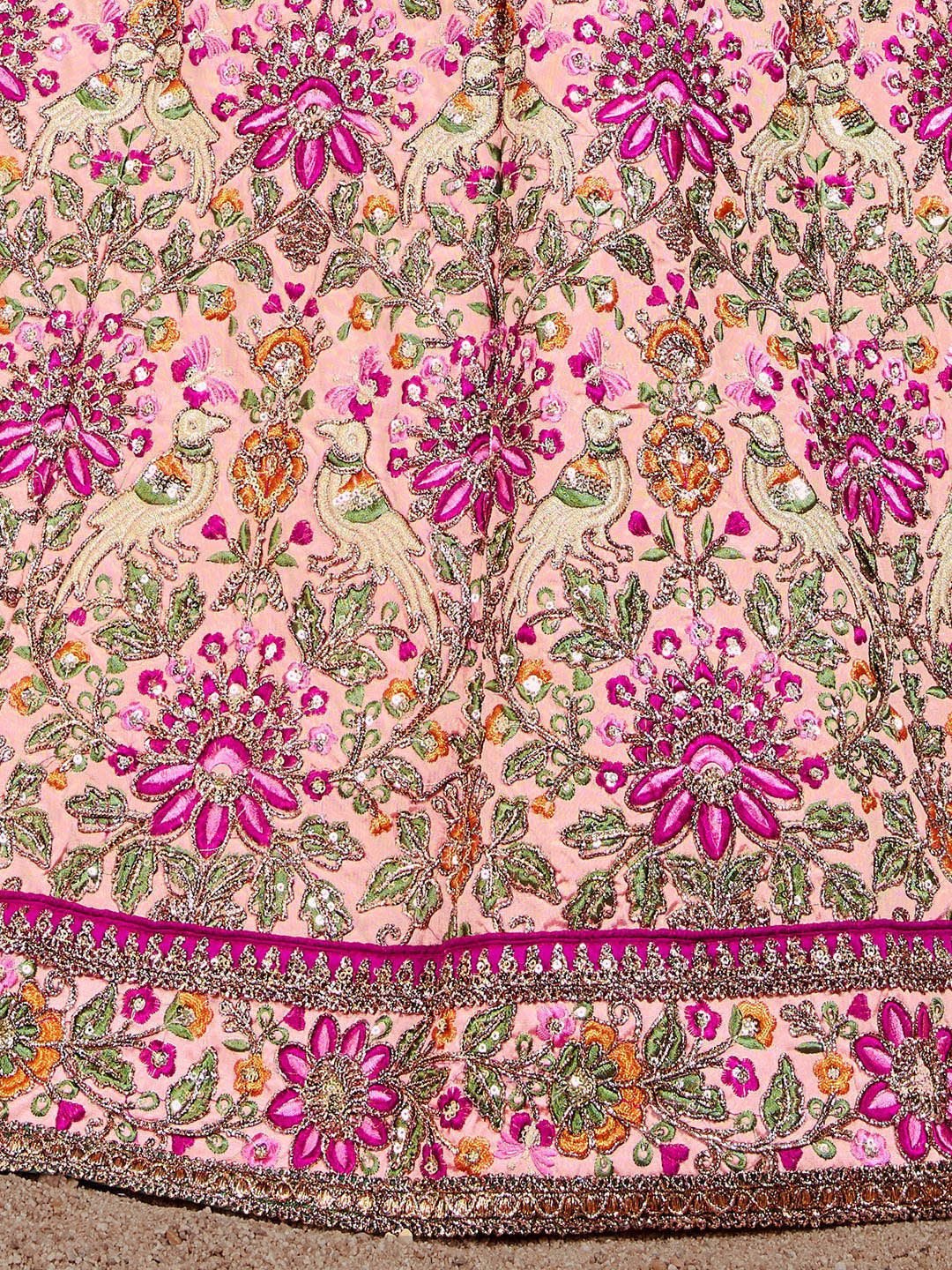 Pink & Purple Embroidered Semi-Stitched Lehenga &amp; Unstitched Blouse With Dupatta