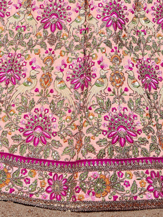 Pink & Purple Embroidered Semi-Stitched Lehenga &amp; Unstitched Blouse With Dupatta
