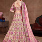 Pink & Purple Embroidered Semi-Stitched Lehenga &amp; Unstitched Blouse With Dupatta